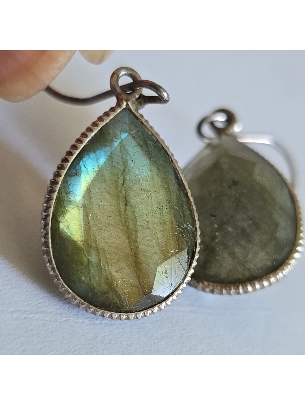 Silver Labradorite Dangle Earrings - Picture 7 of 10
